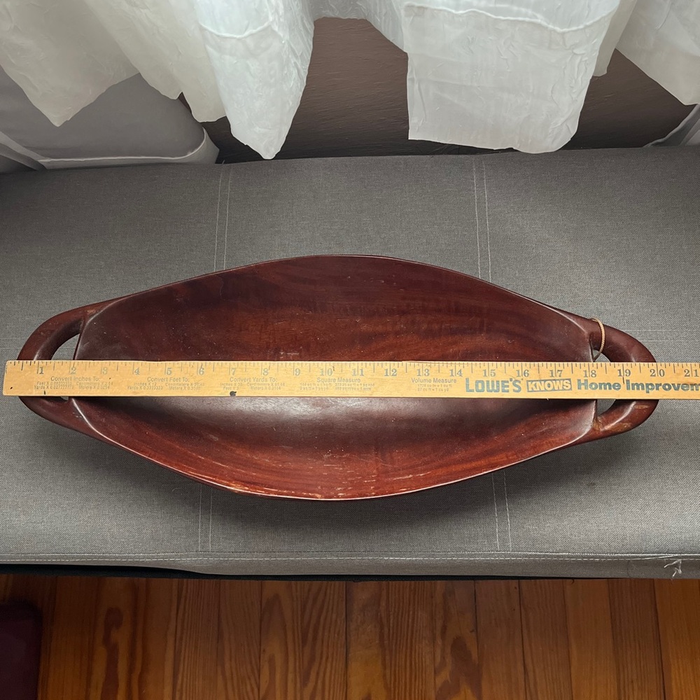 Vintage Artisan etched fish design down wood bowl decor brown hand made - Picture 5 of 5
